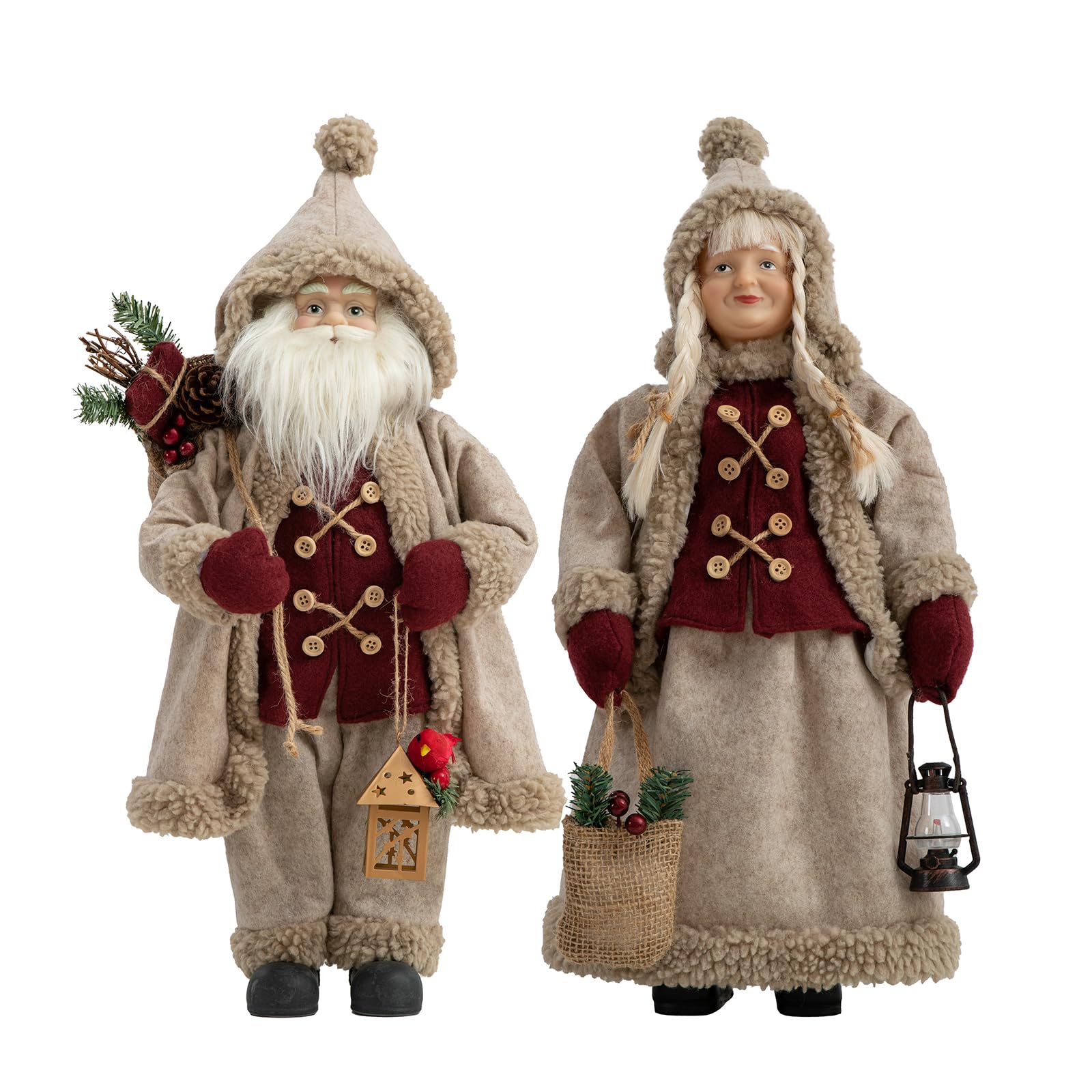 Yeeping 18 Inch Brown Santa and Mrs. Claus Christmas Santa