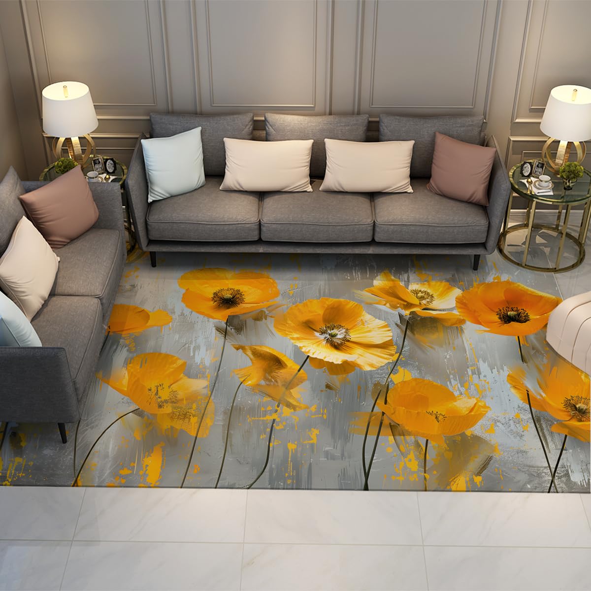 Tapis en Laine Fausse Ne Perd Pas ses Poils 100x150cm Floral Moderne