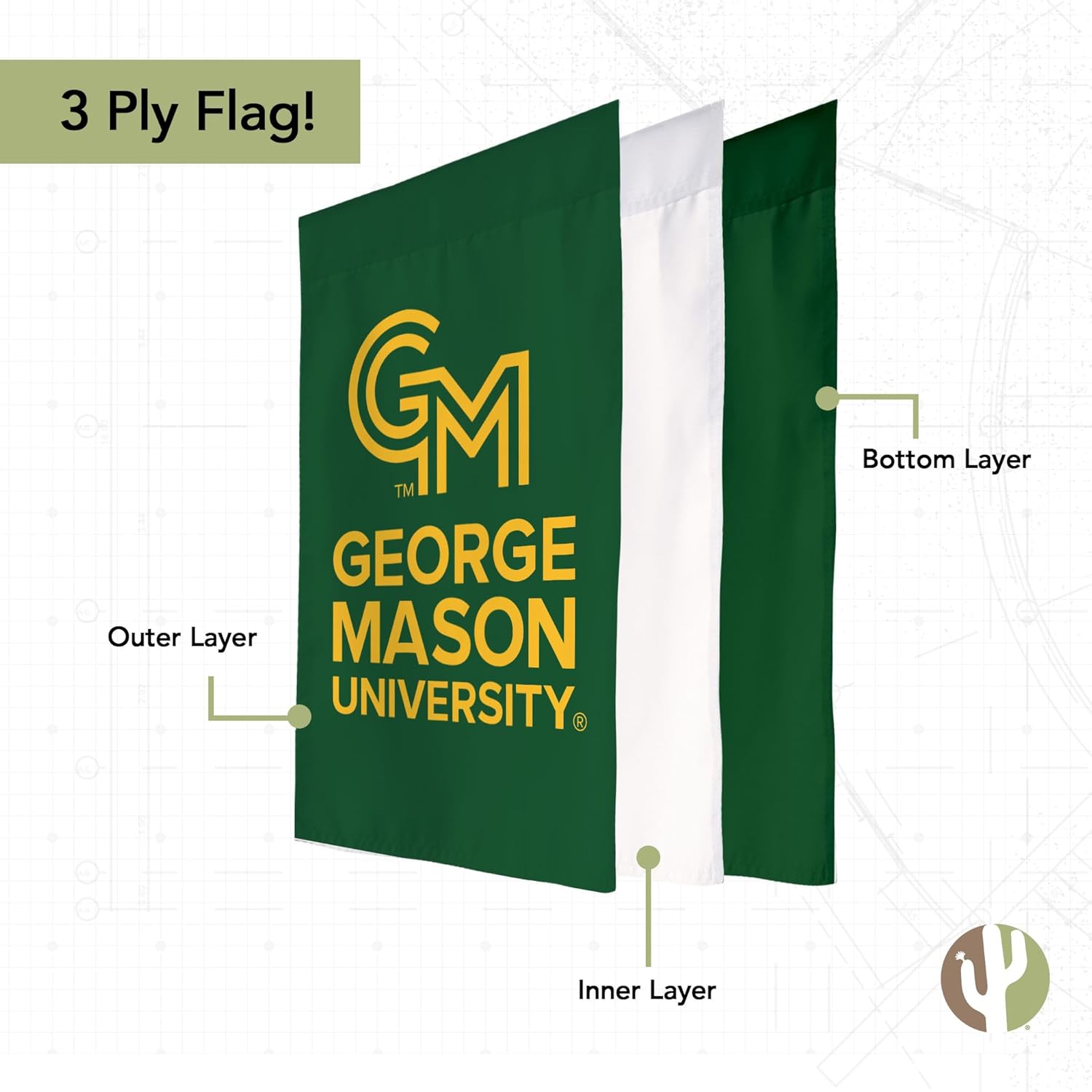 Desert Cactus George Mason University Garden Flag – 19 x 12 inch GMU Patriots Banner, For Outdoor Display and Events (Design 2B) - Image 3