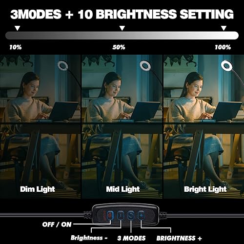 Miniatura 3 de Lupa de escritorio con luz 10x, lupa con 3 colores de luz, brillo ajustable 10, cuello de cisne flexible, lámpara de aumento con abrazadera para