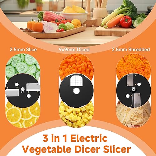 Miniatura 2 de Cortador eléctrico 3 en 1 para uso comercial y doméstico, multifuncional y automático, para cebolla, patata, repollo, verduras, fruta, triturar y