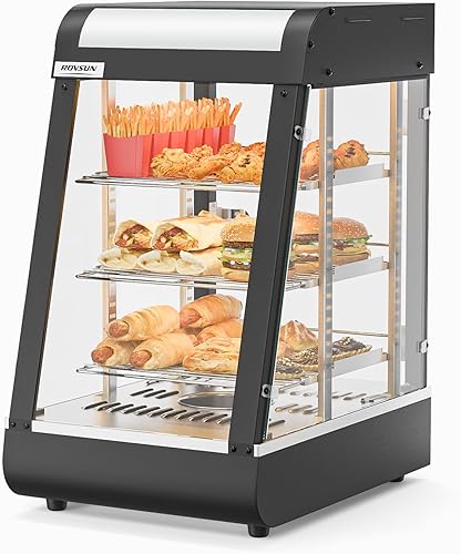Miniatura 10 de ROVSUN Calentador de alimentos de 48 pulgadas, calentador de pizza de 3 niveles, calentador de pretzel con estantes ajustables LED extraíbles Negro