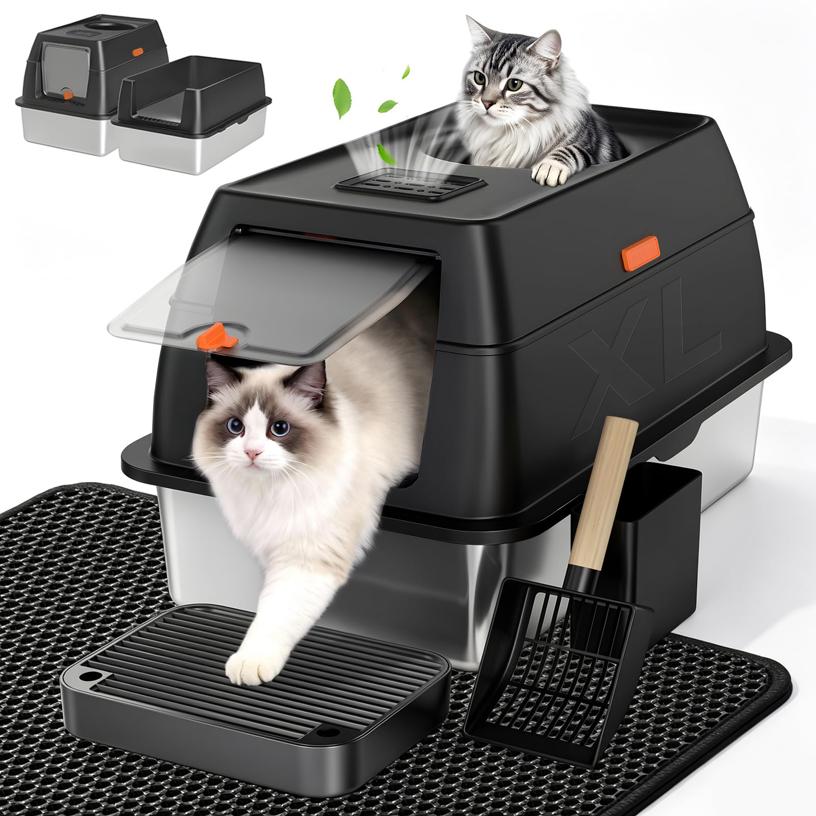 Tevila XL Enclosed Stainless Steel Litter Box