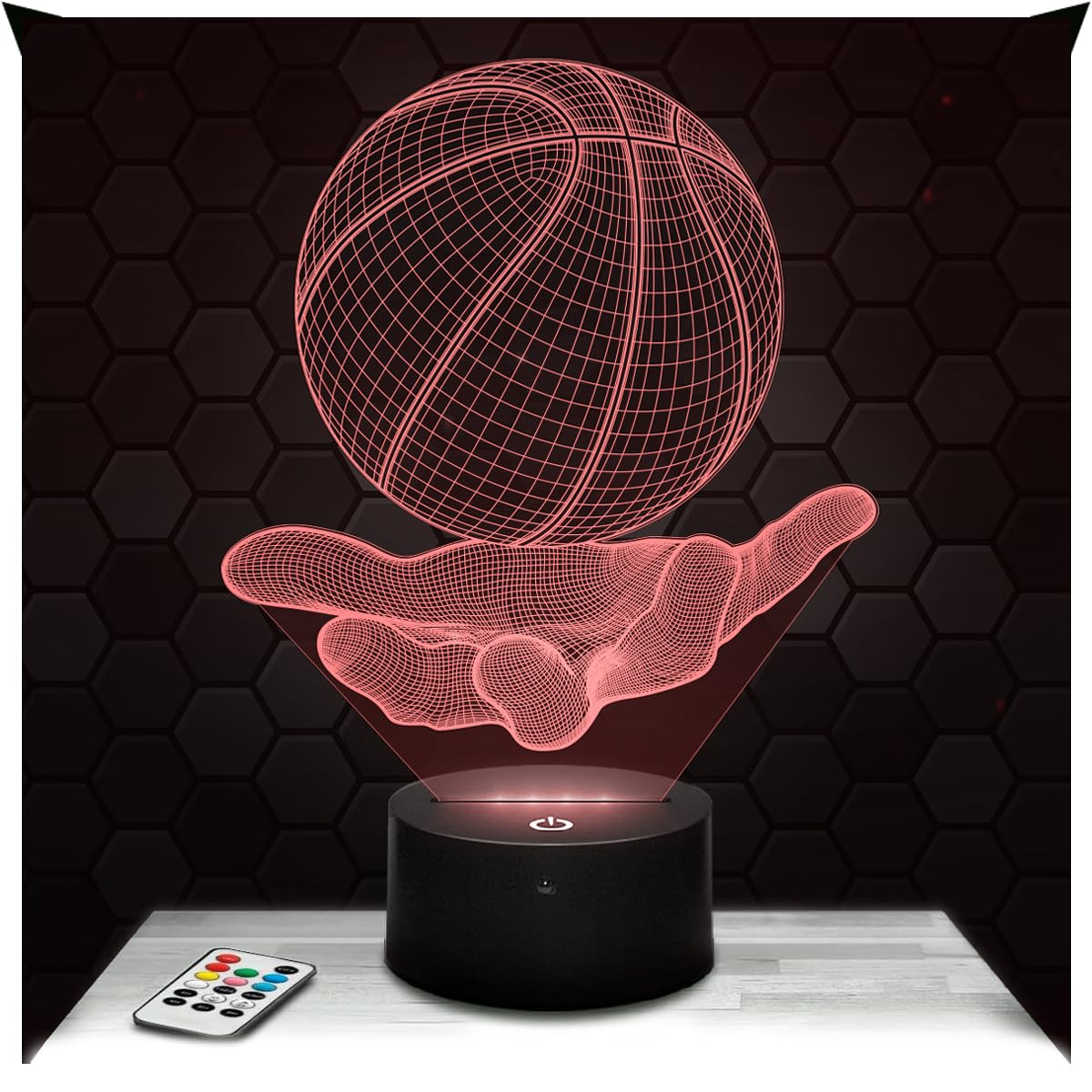 Lampephoto.fr - 3D Lamp Hand Basketball, Basketball, Team Sport Touch LED Night Light, 3D Hologram Effect, Christmas Birthday Gift Idea for Men and Women, Bedroom Decoration Object