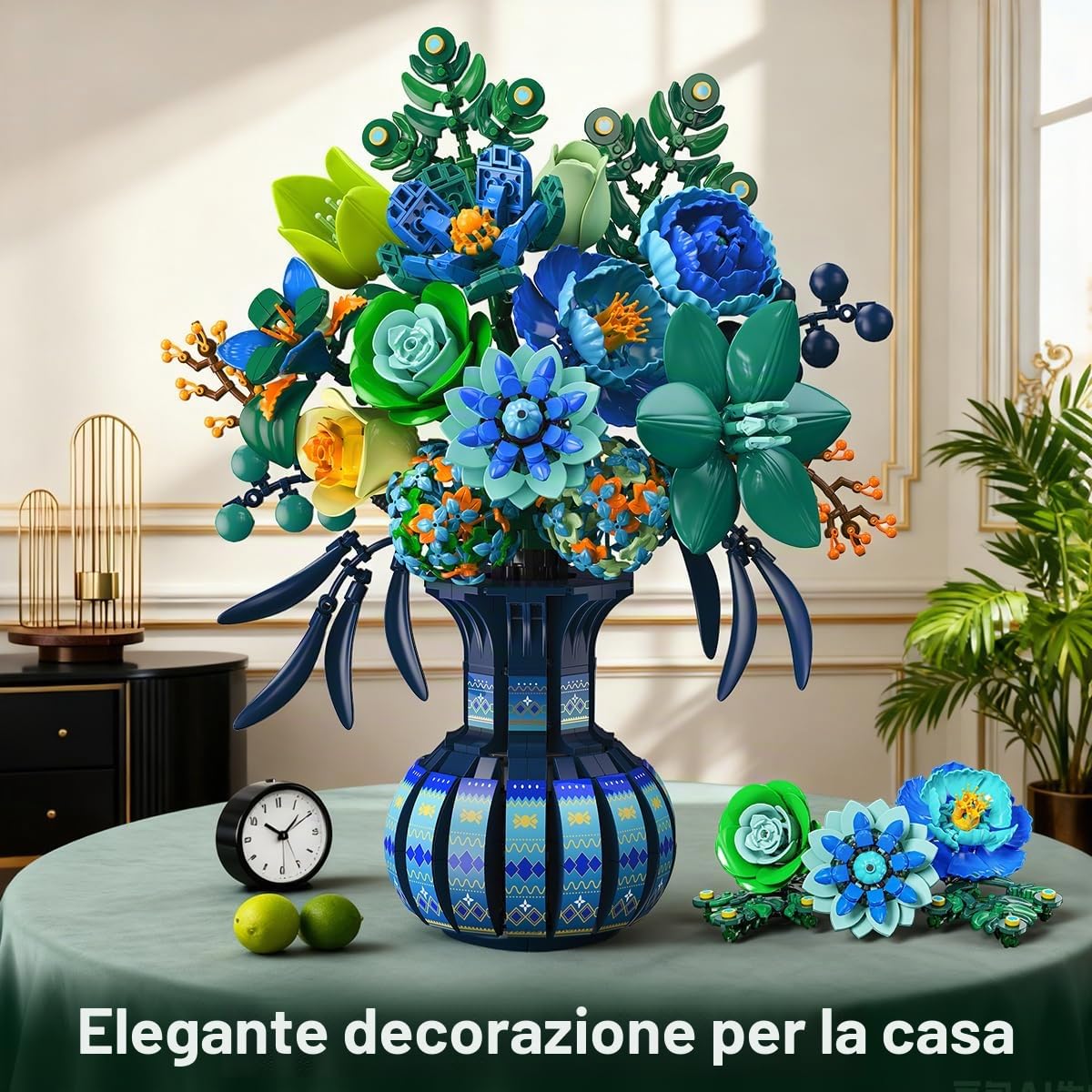 Plaxsoon Set Fiori con Vaso per Adulto, Bouquet Botanico in Mattoncini