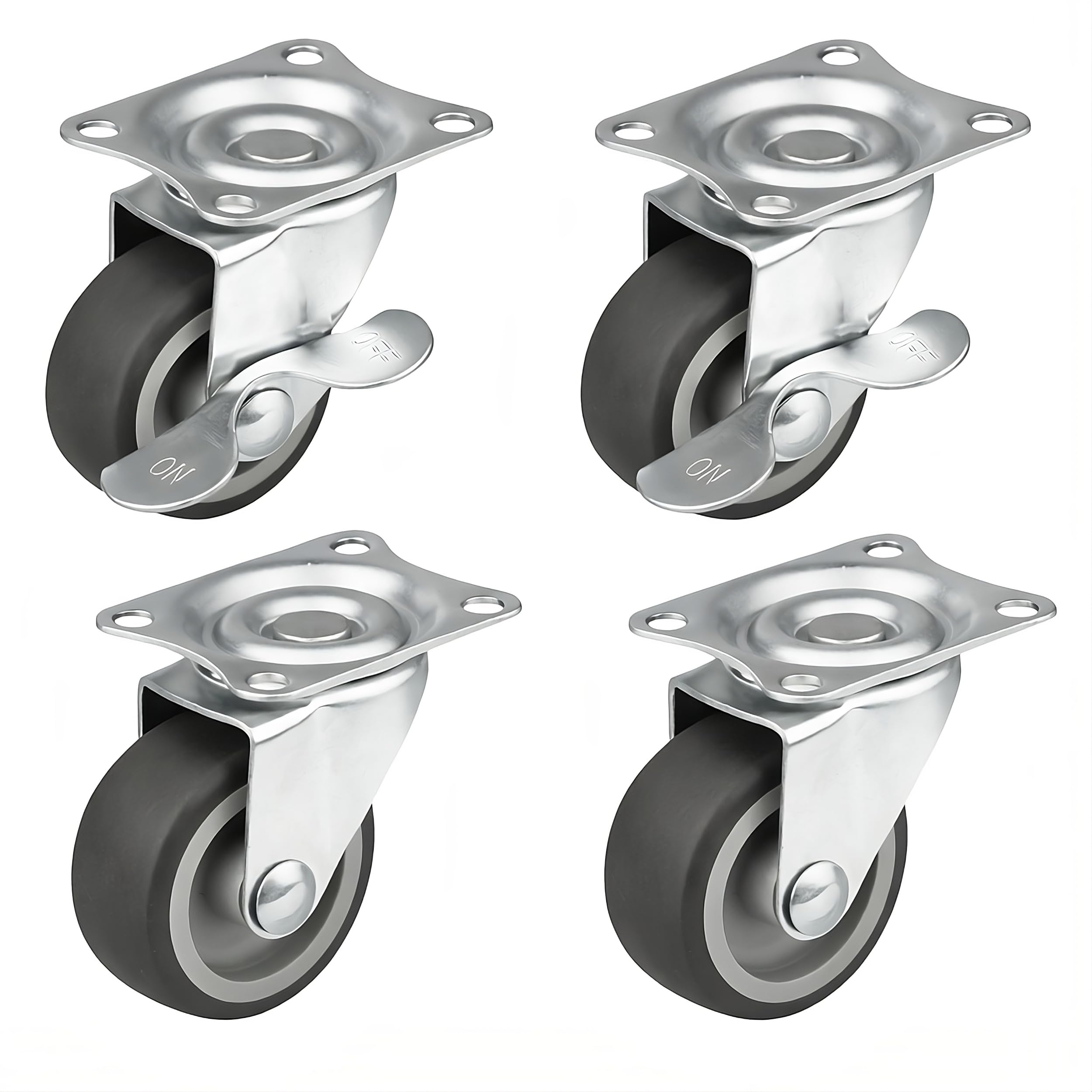 HRB Set van 4 zwenkwielen met rem, kleine meubelwielen met max. draagkracht 100 kg/wielset, draaibare wielen voor meubels met wieldiameter van 40 mm, transportwielen van kunststof