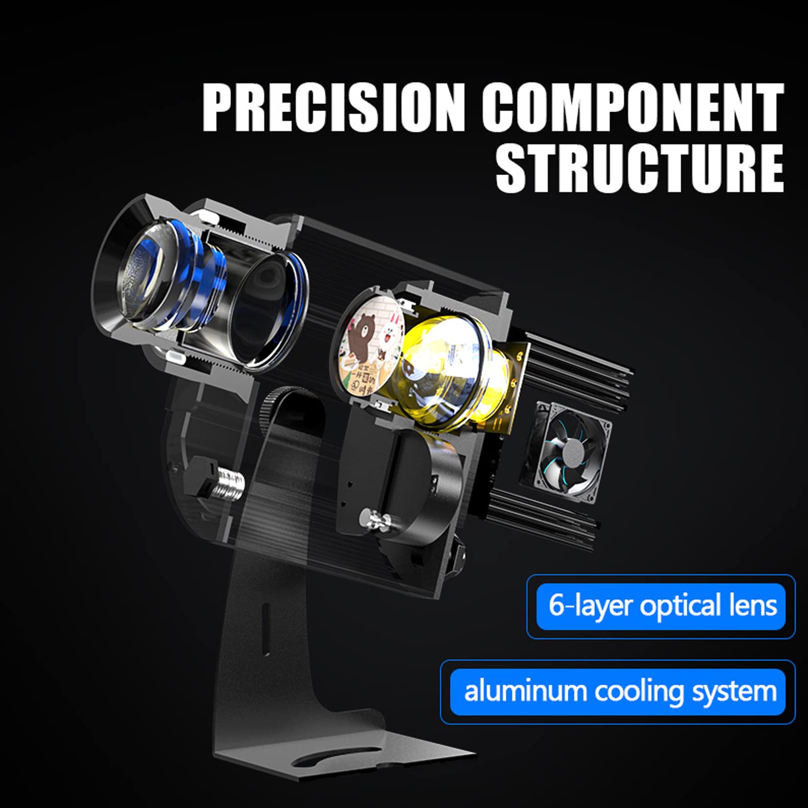 Projecteur Gogo LED à Image rotative Haute Puissance Projection Longue Distance étanche Projecteur LED GOBO personnalisé Lumière publicitaire, Noir (100W)