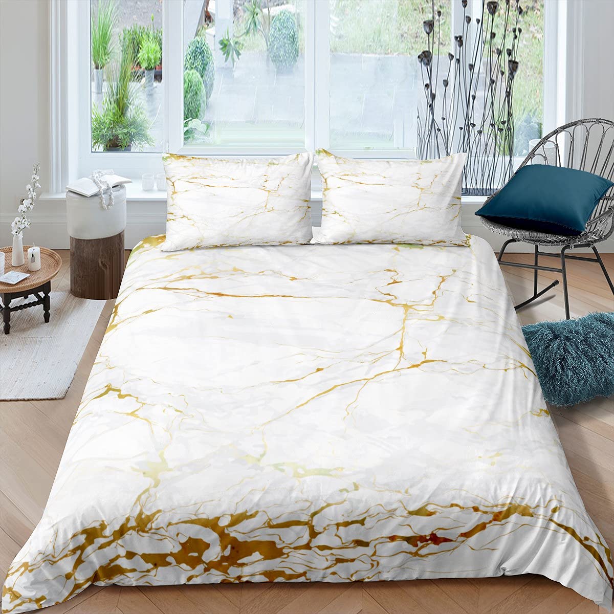 feelingyou White Marble Duvet Cover Set King Abstract Stone Texture Bedding Set 3pcs for Kids Boys Teens Room Decor White and Gold Marbling Comforter Cover Luxury Quilt Cover with 2 Pillowcases