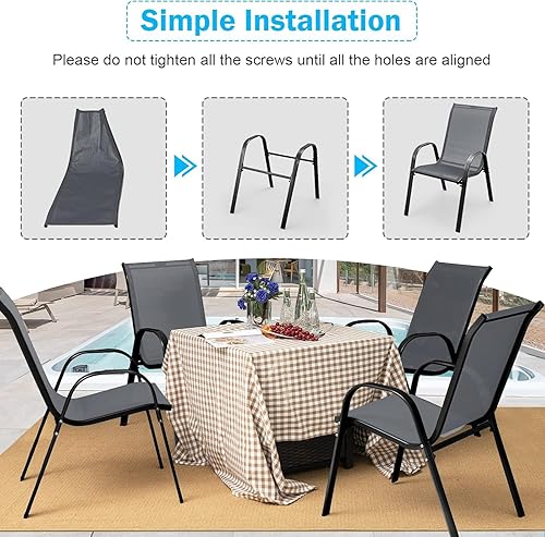 Miniatura 8 de MEDIMALL Sillas de patio, juego de 4 sillas de patio apilables, sillas de césped grises con reposabrazos y tela transpirable para todo tipo de