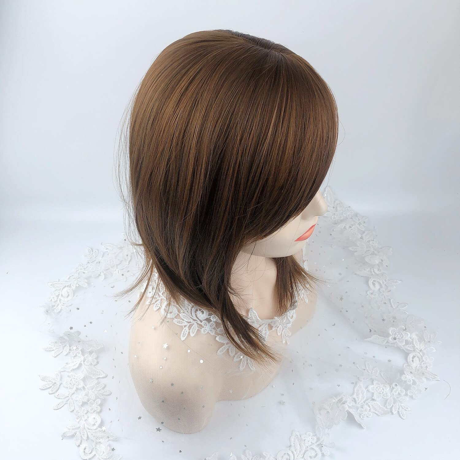 Seamless Straight Head Top Hairpiece Free Part Clip in Topper With Side Part Bangs (Light Brown), 12cm x 12cm - Image 4