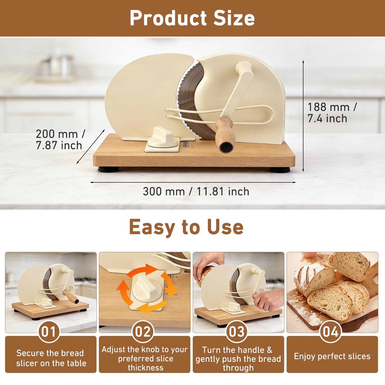 Affettatrice per il pane manuale con manovella per uso domestico tagliapane con lama in acciaio inossidabile, design a foglia seghettata per pane fatto in casa, tagliapane per hamburger