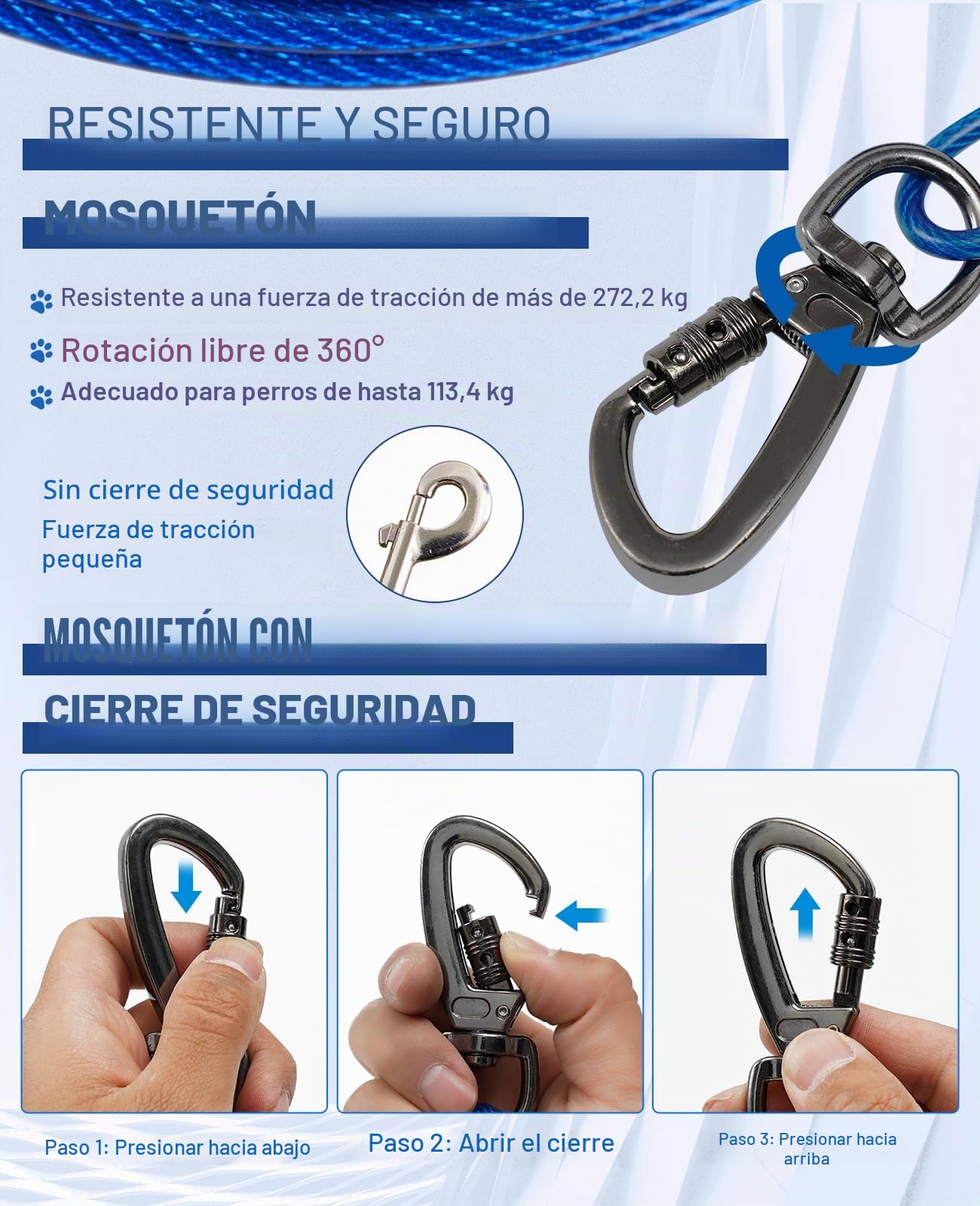 Corredor para Perros para Patio, Sistema de Carrito de Doble absorción de Impactos para Perros Grandes de hasta 250 Libras, Cable de Amarre Resistente de 200 pies con Correas de 10 pies, Cremallera