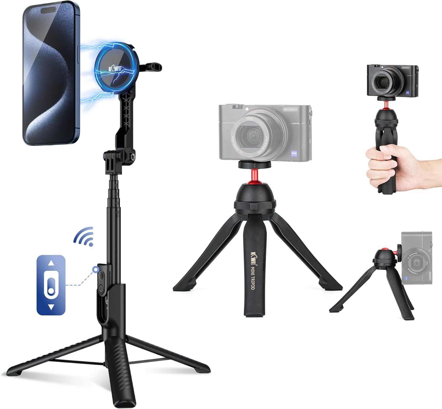 KIWIFOTOS Magnetic Tripod with Mini Table Tripod for iPhone MagSafe Selfie Stick for iPhone 16 15 14 Pro Max Selfie Vlog Video Shooting