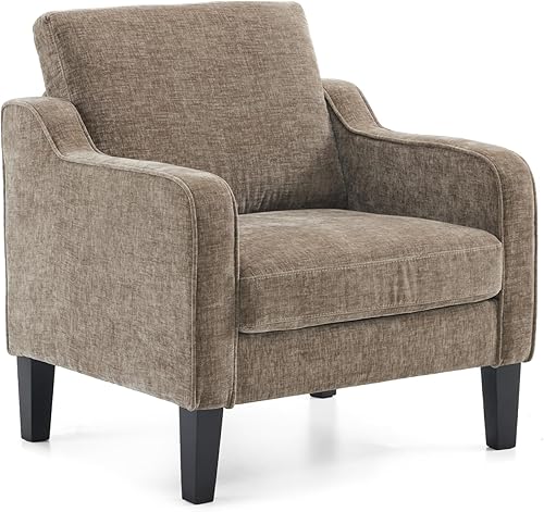 Miniatura 170 de VINGLI Silla decorativa moderna de mediados de siglo, sillas decorativas de tela beige para sala de estar, sillón tapizado, sofá con brazos