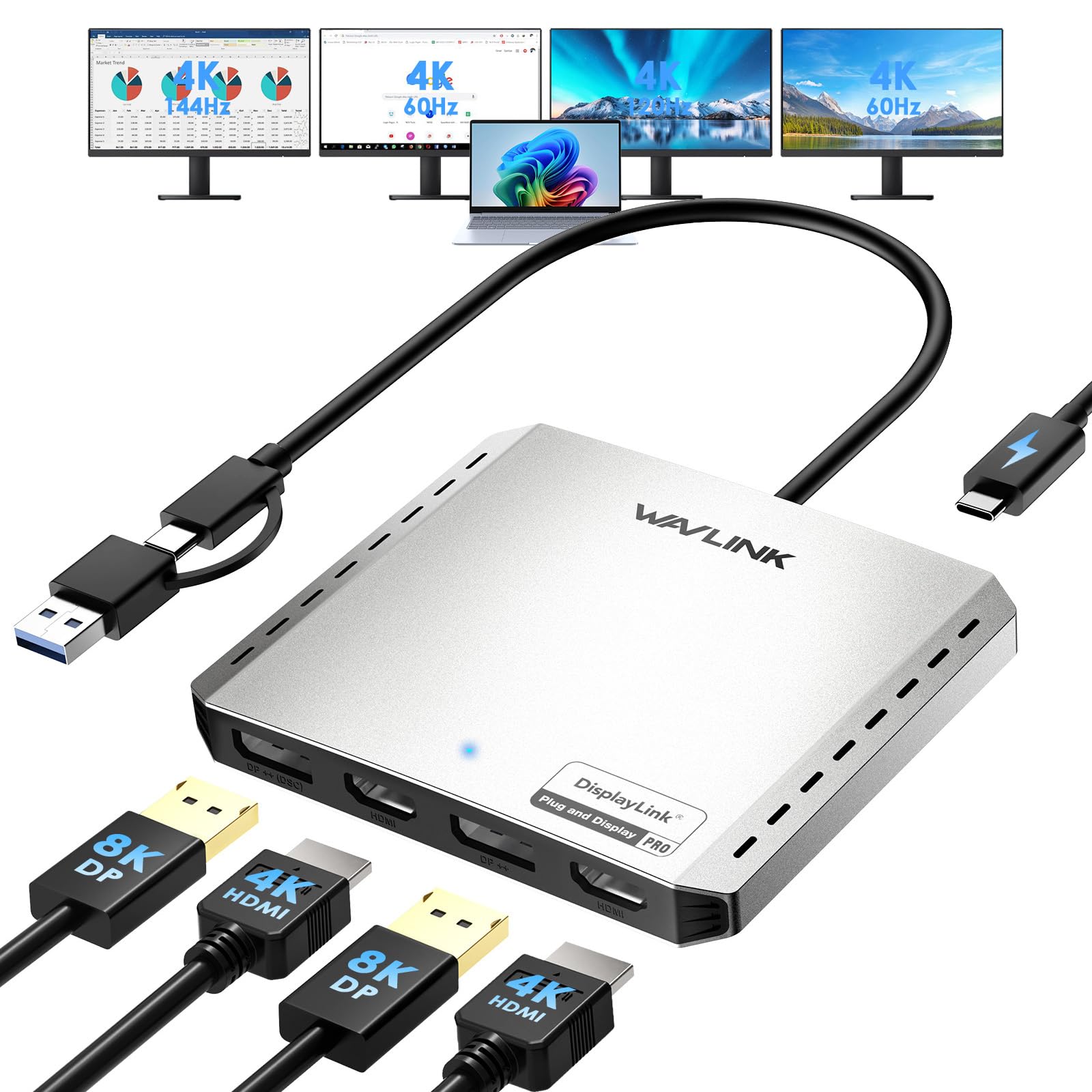 Amazon.com: WAVLINK USB C to 4K HDMI & DP Adapter, Extended Quad