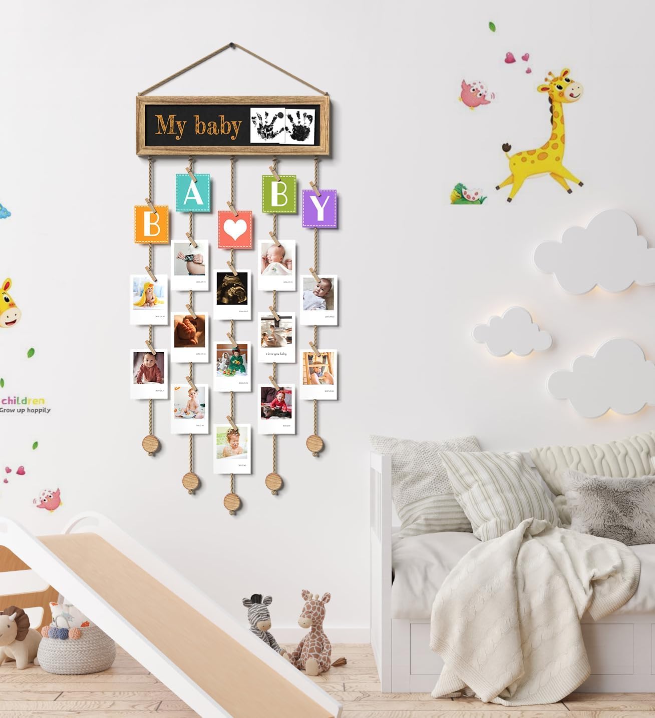 VINCOURNA Hanging Photo Display Board with Mini 30 Wooden Clips - Image 2