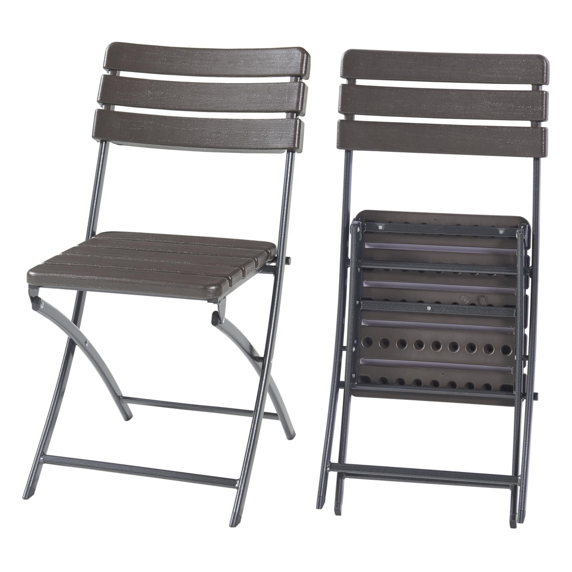 [en.casa] Lot de 2 Chaises Pliantes pour Camping Jardin Terrasse Extérieur Intérieur Set de 2 Chaises Résistantes Métal Plastique HDPE 81 x 46 x 58 cm Effet Bois Marron Foncé