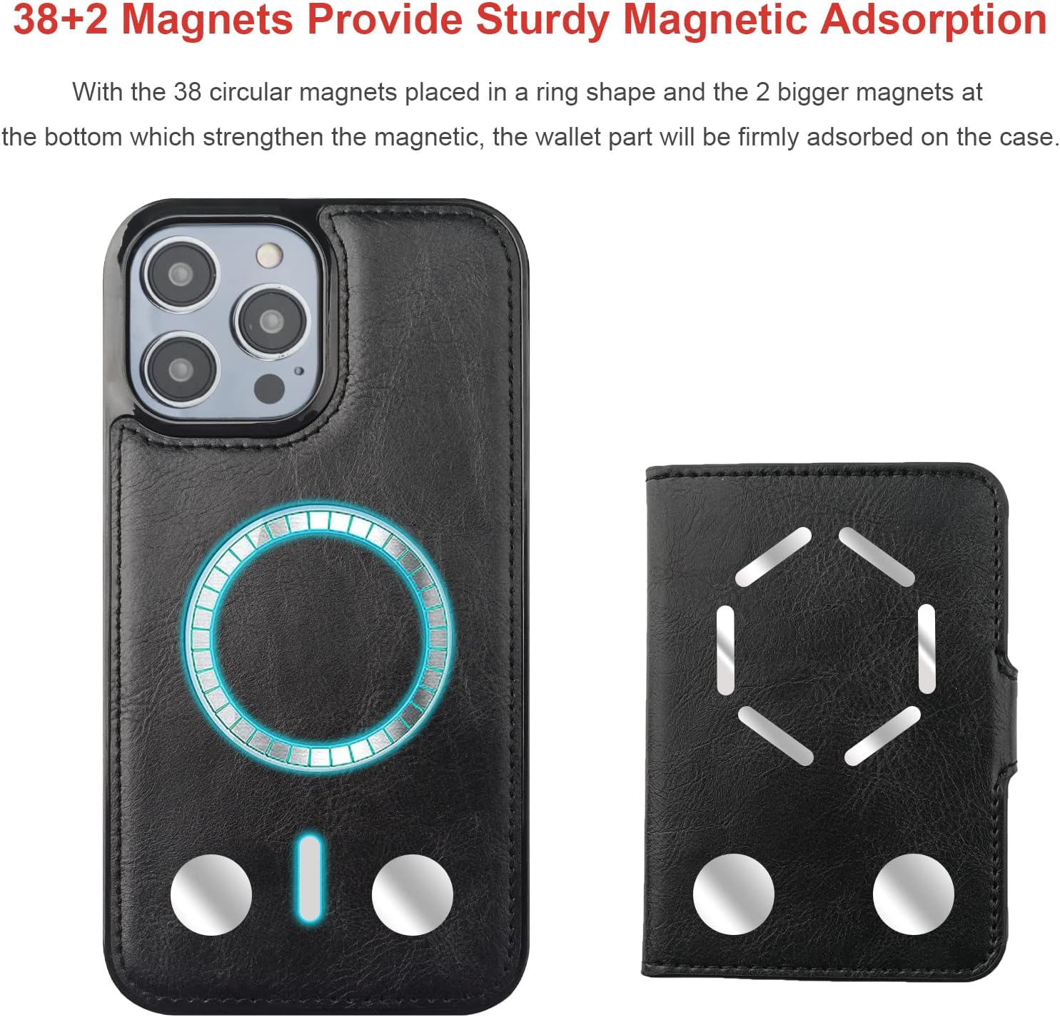 Bocasal Wallet Case for iPhone 14 Pro Compatible with MagSafe Magnetic RFID Blocking Detachable Premium PU Leather Flip Case with Card Slots Holder Kickstand Wireless Charging 6.1 Inch (Black)