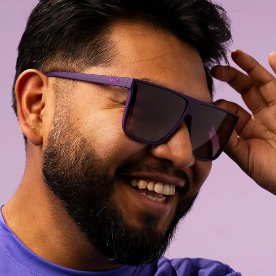 goodr Keeping a High Profile Polarized Sunglasses for Men & Women, Large Sized (FLG), Dark Purple Solid Frame with Purple Lens