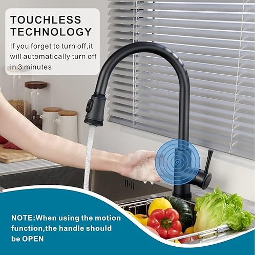 Miniatura 2 de Grifo de cocina sin contacto, grifo inteligente automático manos libres con rociador extraíble, acero inoxidable negro mate, grifo activado con