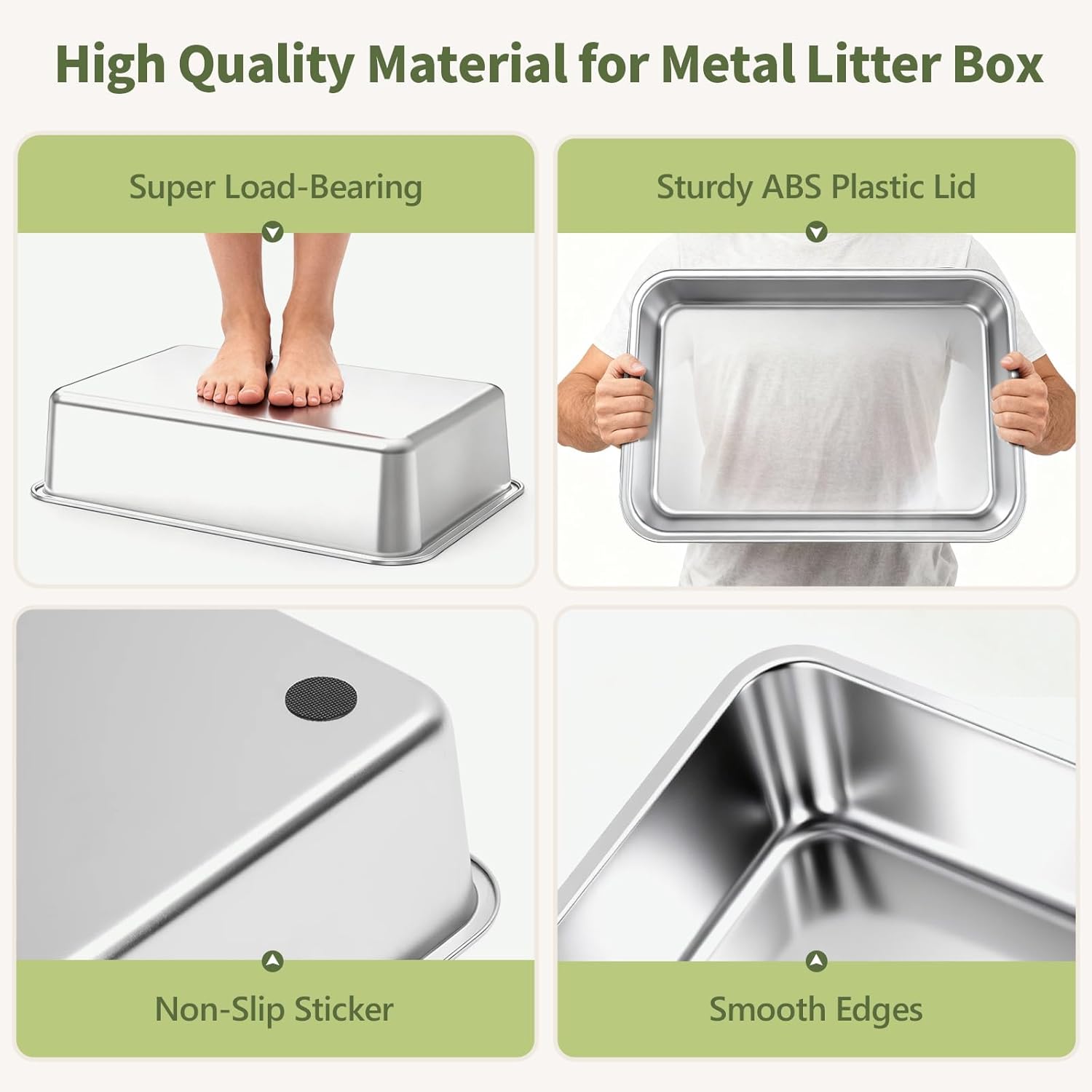 Gimars 2 Pack XL Stainless Steel Cat Litter Box for Big & Senior Cats, Multi-Cat Metal Litter Pan with High Sides, Odor-Resistant & Easy Clean, Includes Litter Scoop, Litter Mat & Anti-Slip Pads