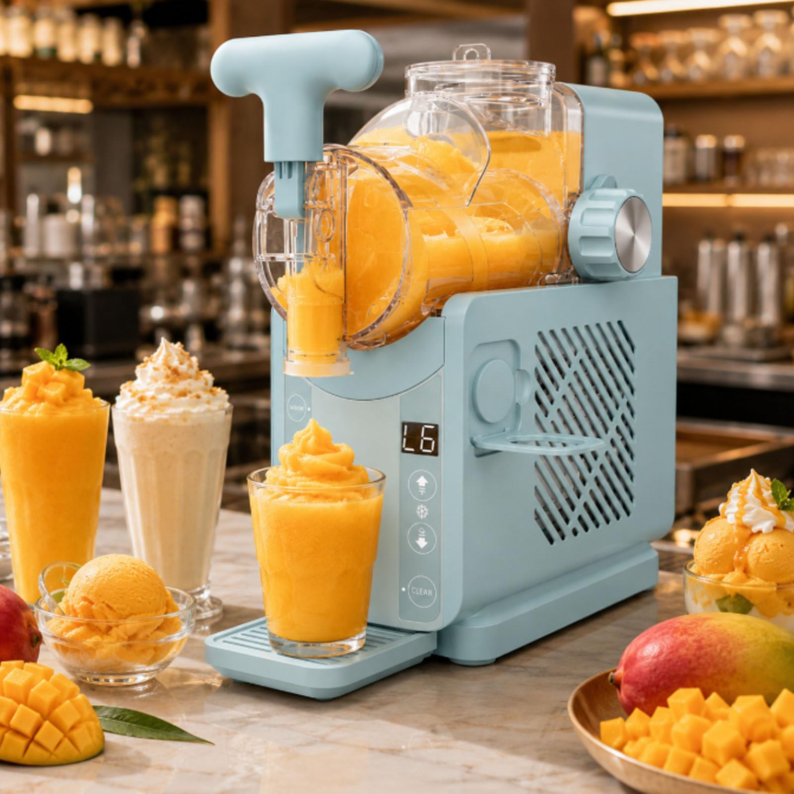 smafoseedding Slushie Maker Machine 2l Bowl, Slushy & Soft Serve Ice Cream Machine For Cold Drinks, Milkshakes, Granitas,5 In 1 Modes, 180w No Ice Cold Juice Mixer For Kitchen Cafe Kiosk Blue
