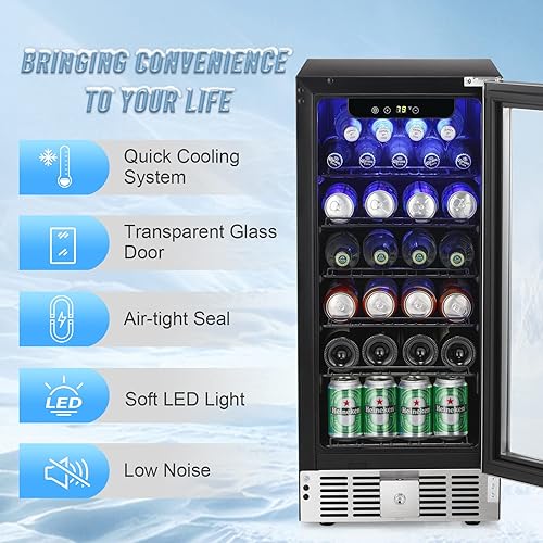 Miniatura 2 de Antarctic Star Refrigerador de bebidas de 15 pulgadas - Enfriador de vino o champán de 2.9 pies cúbicos de bajo ruido, luz LED de puerta de vidrio