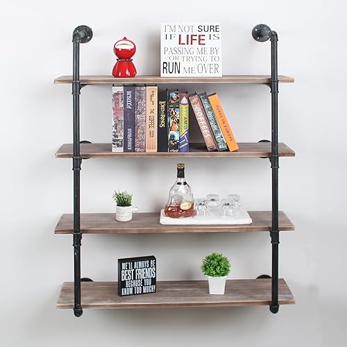 Miniatura 89 de MBQQ, Estantes de tubería industrial con madera, estante de montaje en pared rústico, estantería de metal colgada, estantería flotante de