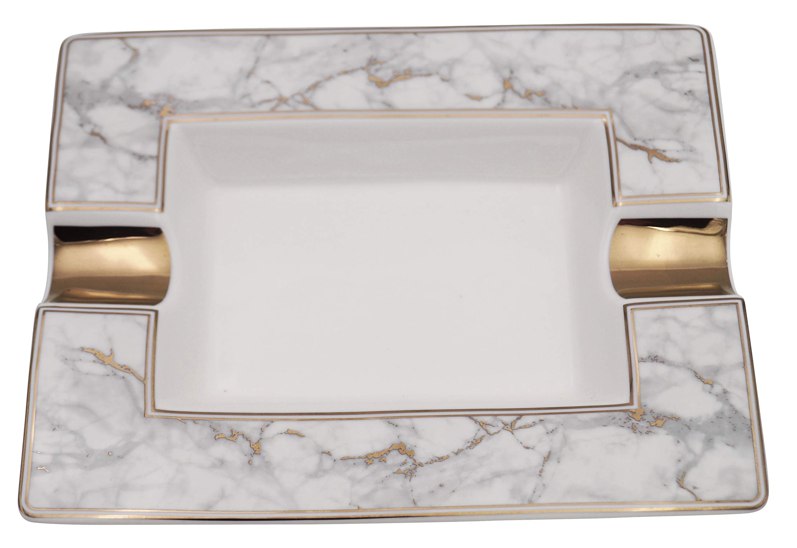 GERMANUS Cendrier à cigares en porcelaine véritable - Marbre Bianco