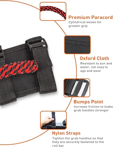 Miniatura 4 de Savadicar 2 asas de agarre de barra antivuelco, mango de agarre de tejido circular compatible con Jeep Wrangler CJ YJ TJ JK JKU JL JLU y Gladiator