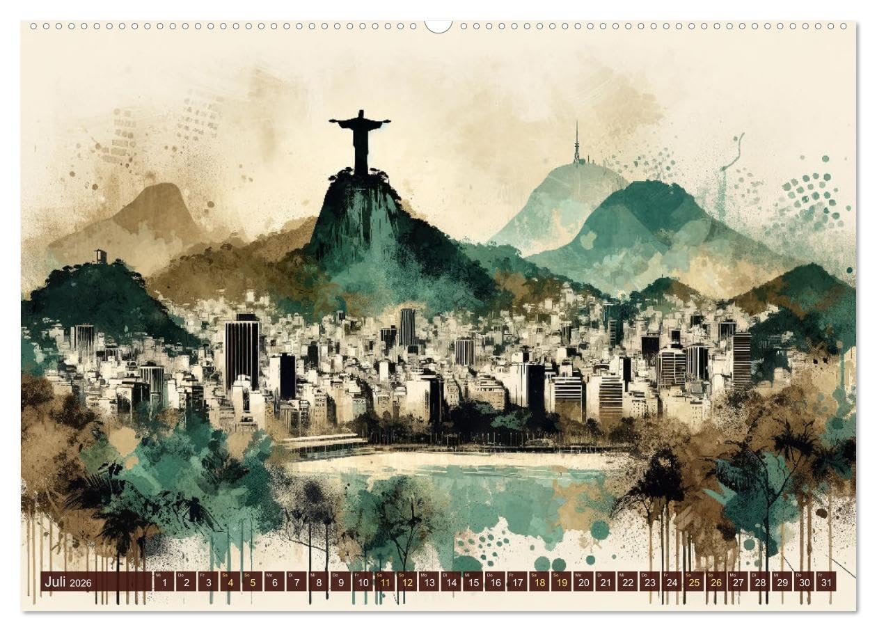 Von New York bis Tokio - Ein KI-Kalender für Weltenbummler (hochwertiger Premium Wandkalender 2026 DIN A2 quer), Kunstdruck in Hochglanz: Weltreise in Pinselstrichen (CALVENDO Orte)