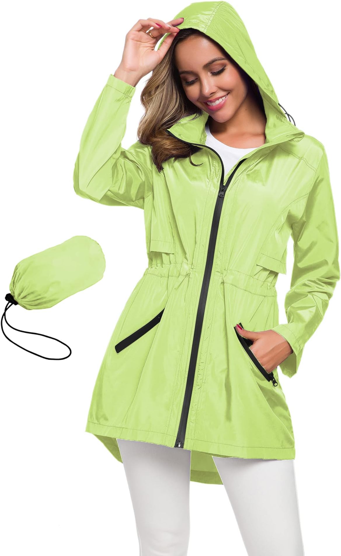 Avoogue Women's Long Raincoat with Hood Outdoor Lightweight Windbreaker Rain Jacket Waterproof