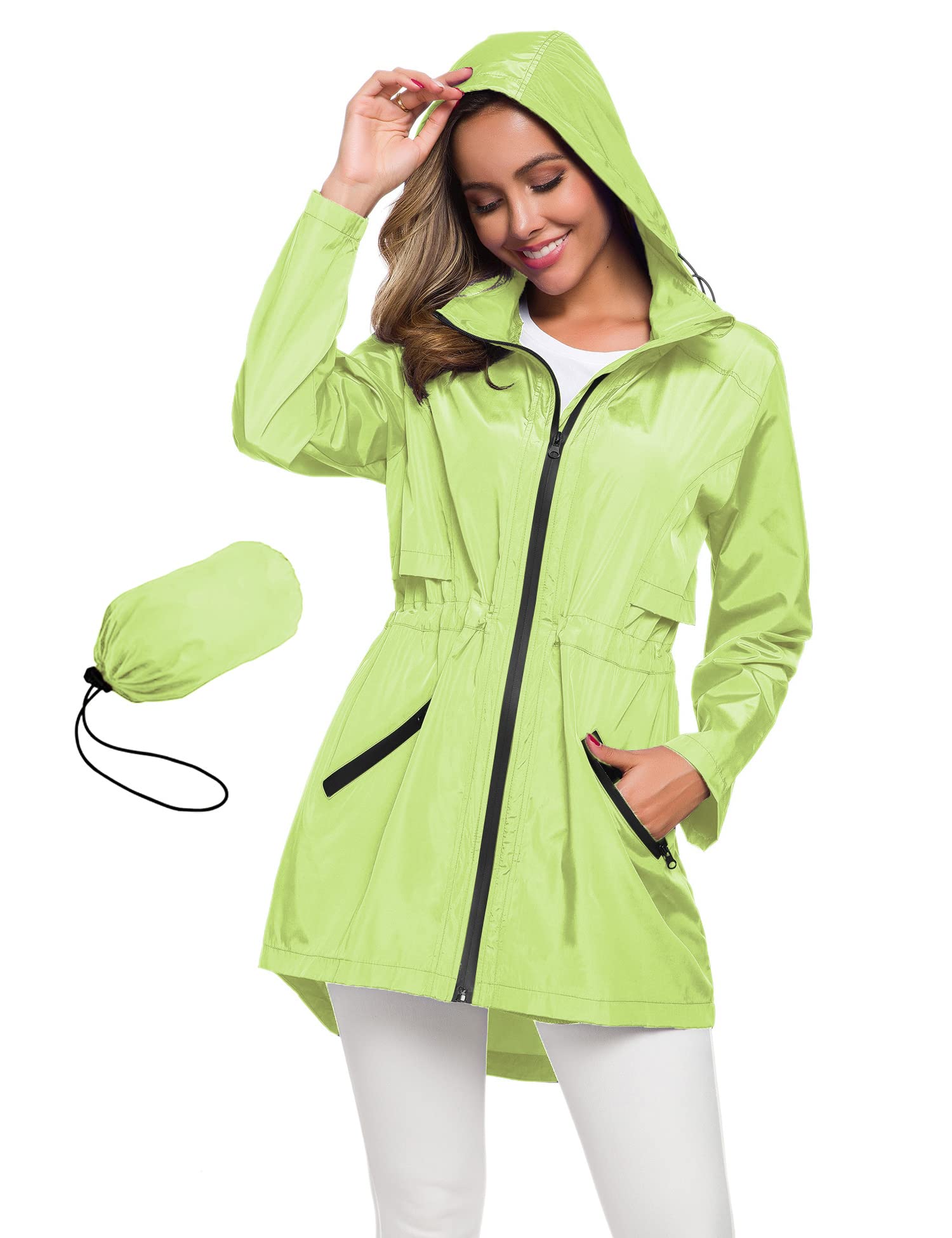 Avoogue Women's Long Raincoat with Hood Outdoor Lightweight Windbreaker Rain Jacket Waterproof