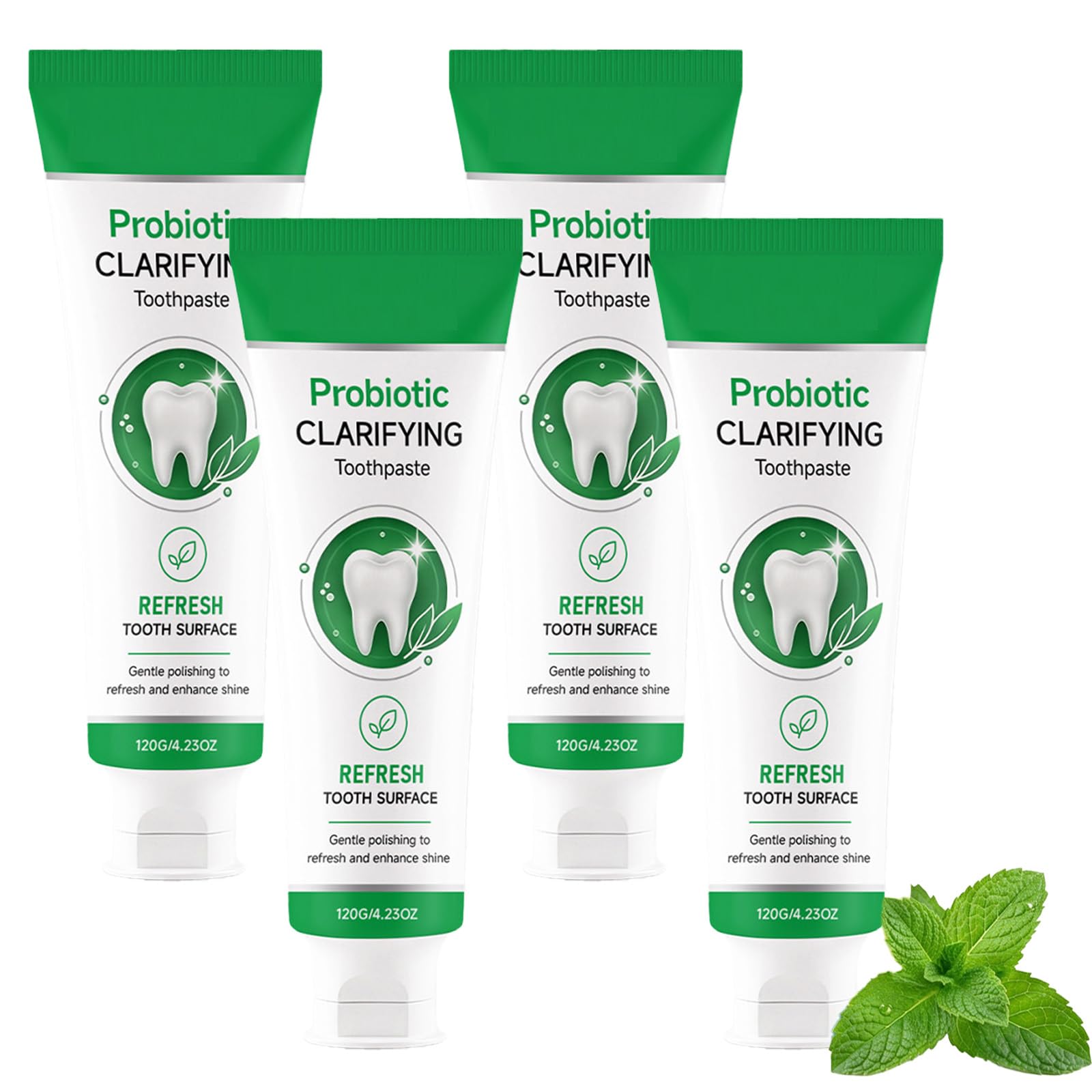 Dentifrice à l'hydroxyapatite sans fluor pour un blanchiment en douceur et l'remove des taches de surface ; dentifrice fraîcheur menthe glacée au lysat de ferment de Lactobacillus (4pcs)