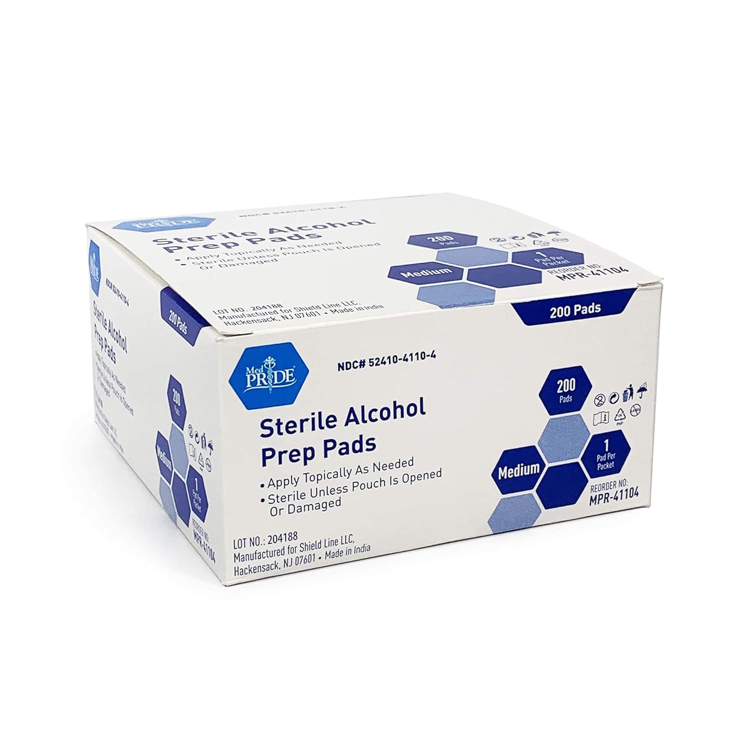 MED PRIDE Alcohol Prep Pads| 200 pack| Medical-Grade, Sterile, Individually-Wrapped, Isopropyl Cotton Swabs| Disposable, Medium Square Size, 2ply, Latex Free & Antiseptic| For Medical & First-Aid Kits : Health & Household