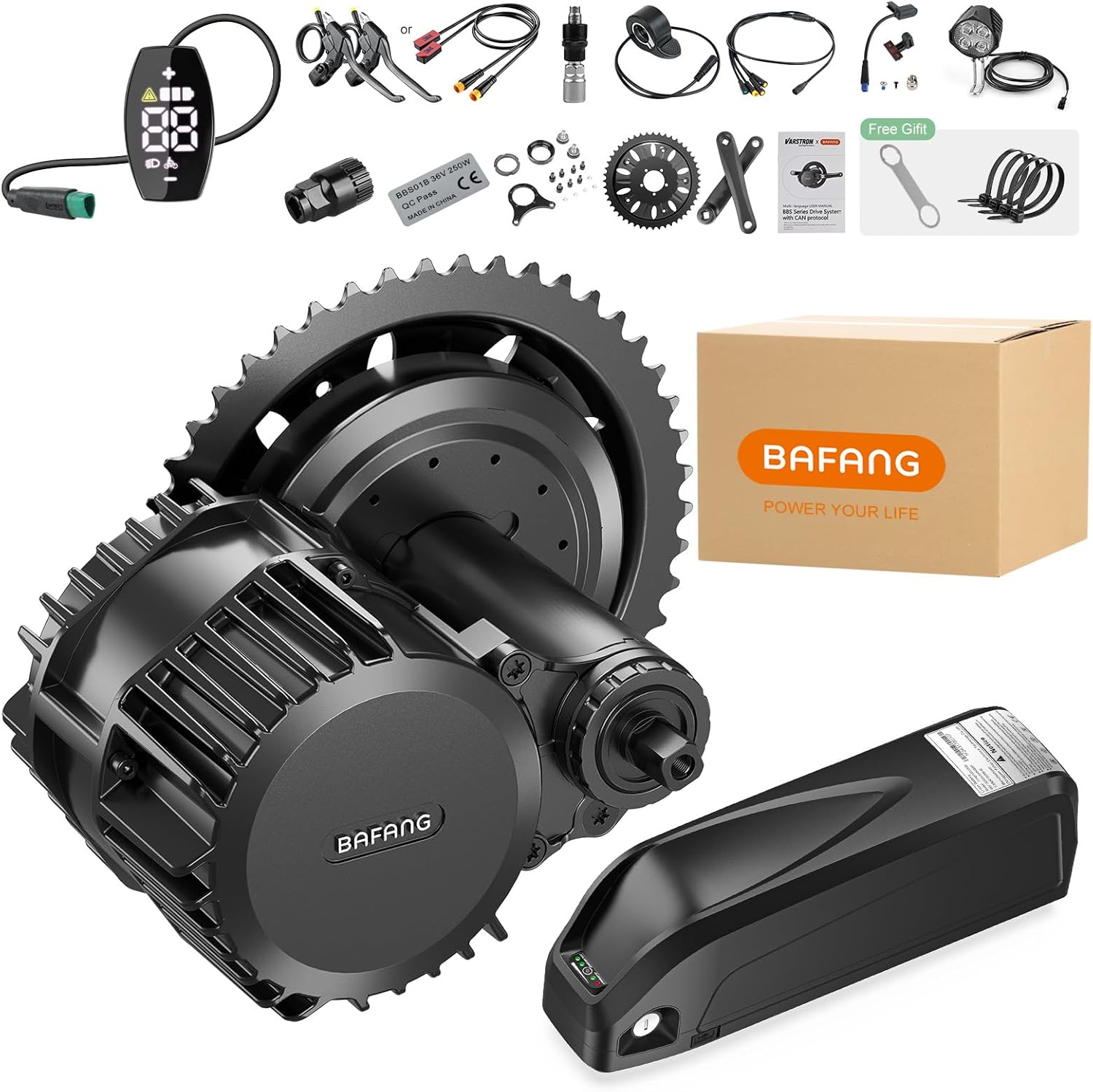 BAFANG BBS-HD CAN Bus Programmable Mid Drive Motor Kit, 1000W 48V/52V Electric Bike Conversion Kit, Fits 68-120mm BB Mountain Bikes, with VD03 Display (Battery Optional)