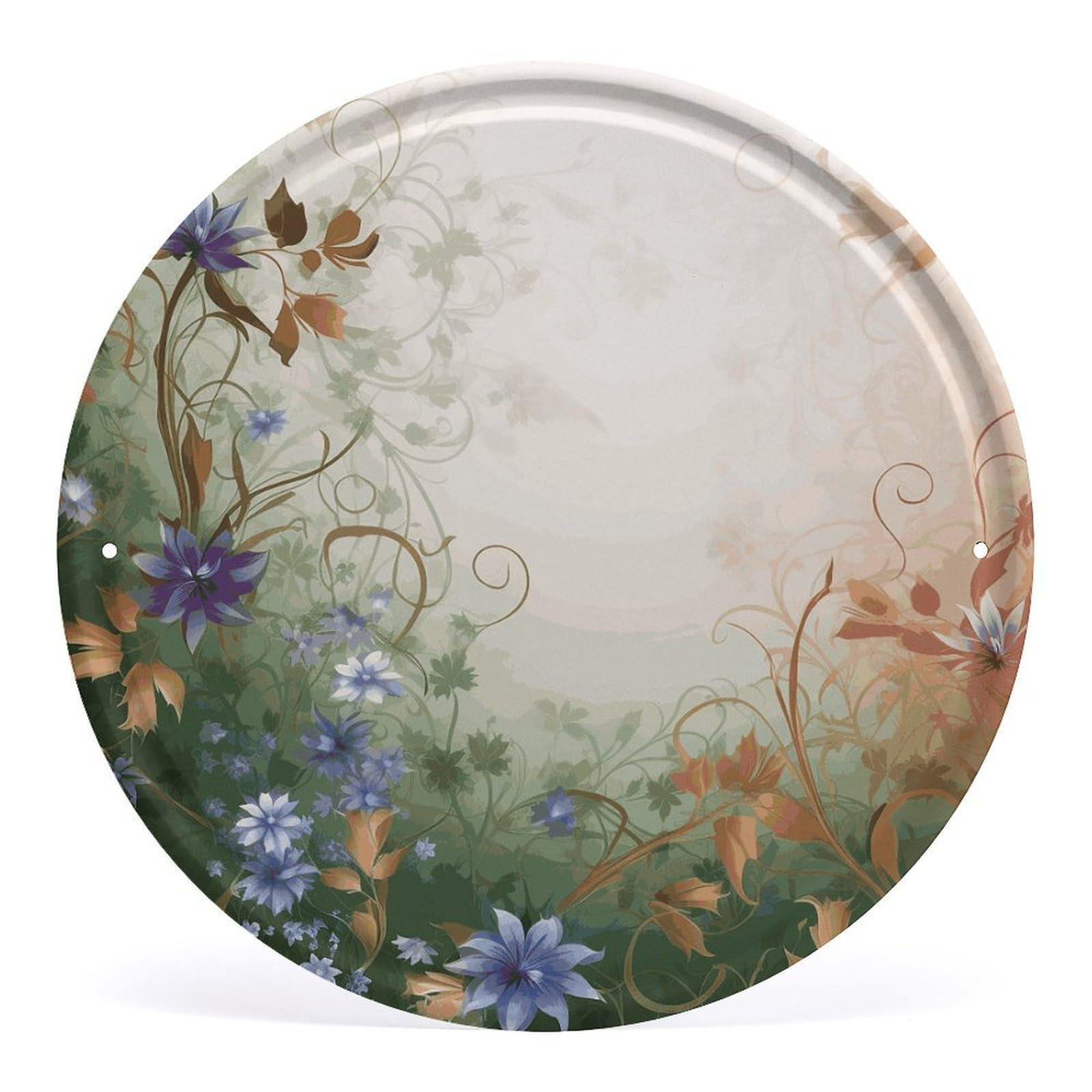 Fodpand Style Floral Swirls Ivy Round Wall Art Hanging Decorations, Wall Decor Modern Minimalist Artwork, Tin Sign Hanging Picture For Living Room, Bedroom, Office, Hallway, 11.8X11.8 Inch