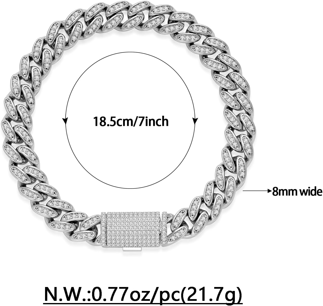 Silver Cuban Link Bracelet for Men - Chunky Iced Out Design with Full CZ & Moissanite - Ideal Men's Jewelry Gift & Hip-Hop Silver Bracelet for Men - Image 8