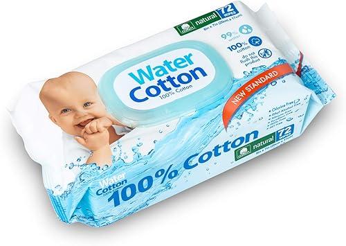 Miniatura 2 de Water Cotton Baby Wipes - Toallitas 100% biodegradables sensibles para bebés, aceite de almendras dulces, pantenol, blanco, aloe vera, 72 unidades
