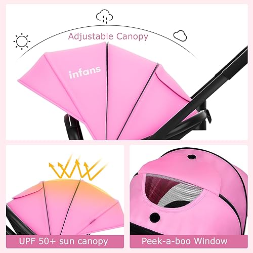 Miniatura 6 de INFANS Cochecito infantil 2 en 1, cochecito de bebé horizontal y cochecito de cuna reversible, cochecito plegable con toldo ajustable, cesta de