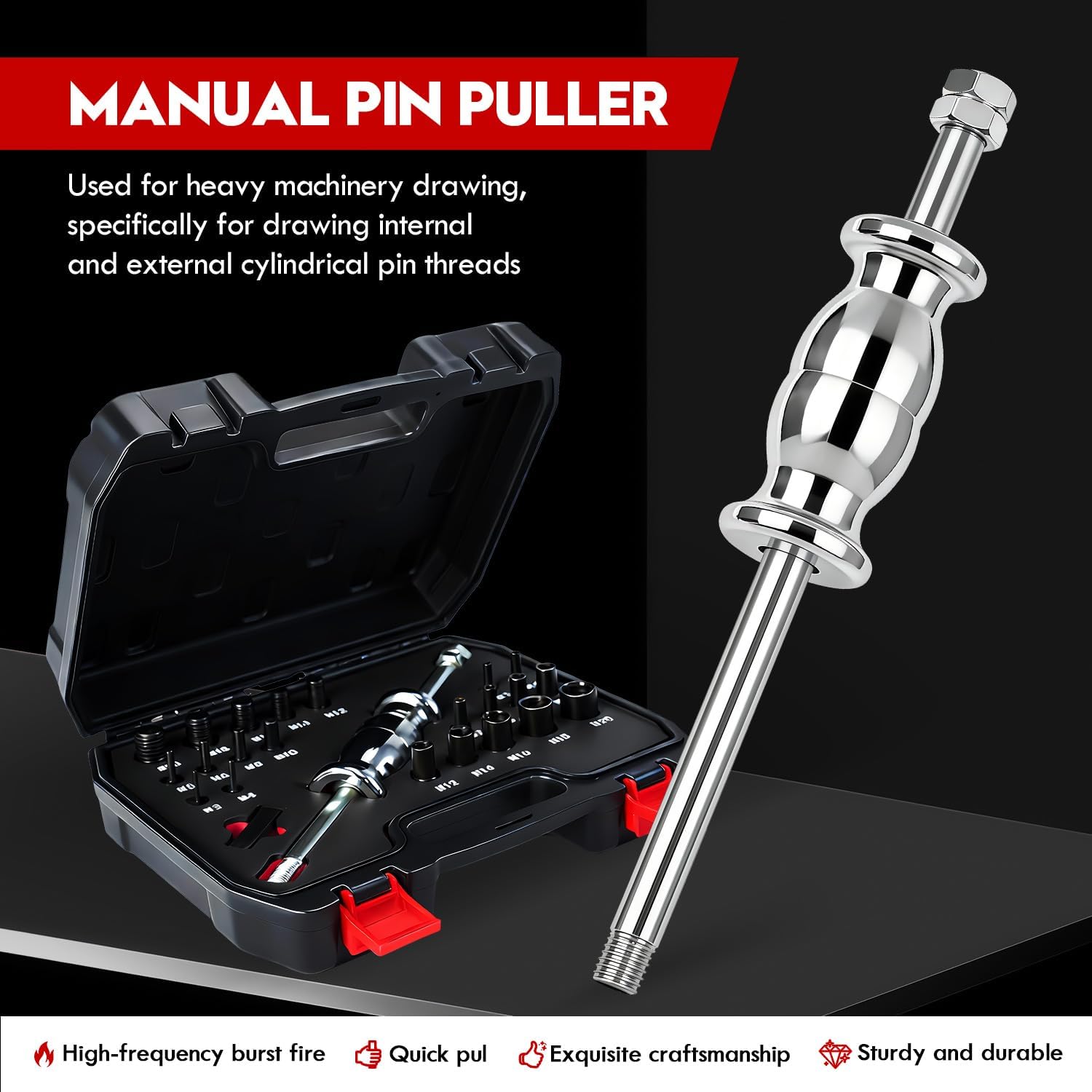 24-Piece Slide Hammer Set - Dowel Pin Puller Kit with M3 to M20 Thread Adaptors for Removing Bushings, Bearings, Seals, Studs - Includes Dedicated Case