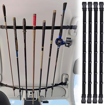 7 Rod Fishing Rod Holder for Truck, Car Fishing Pole Storage Roof Rack for Vehicle SUV Wagon Van Jeep Carrier, 80-130cm Adjustable with 3-Point Buckle, 4 Pack