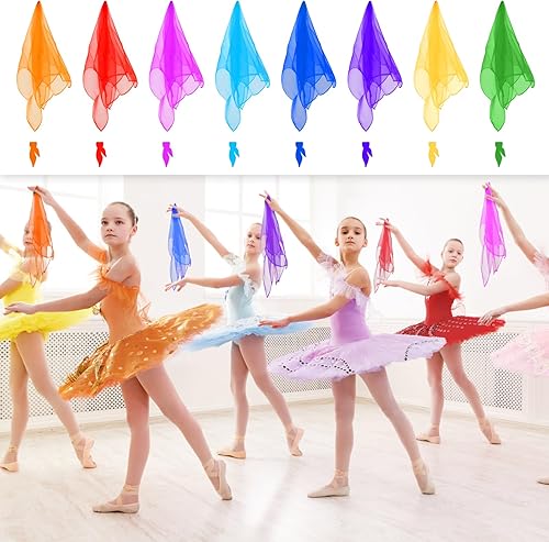 Miniatura 6 de Bufandas de malabares para niños, 24 piezas de bufandas de baile para clases de música, bufandas de ritmo, seda de juego para movimiento de niños (8