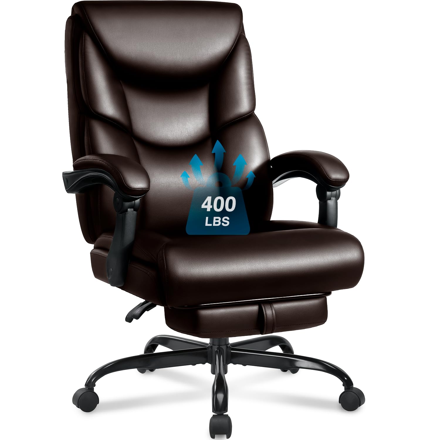 WAILOR 400lbs Office Chair with Foot Rest, Reclining Big and Tall Office Chair with Lumbar Support, High Back PU Leather Computer Chair,Comfy Desk Chair for Home Office (Casual) (Brown)