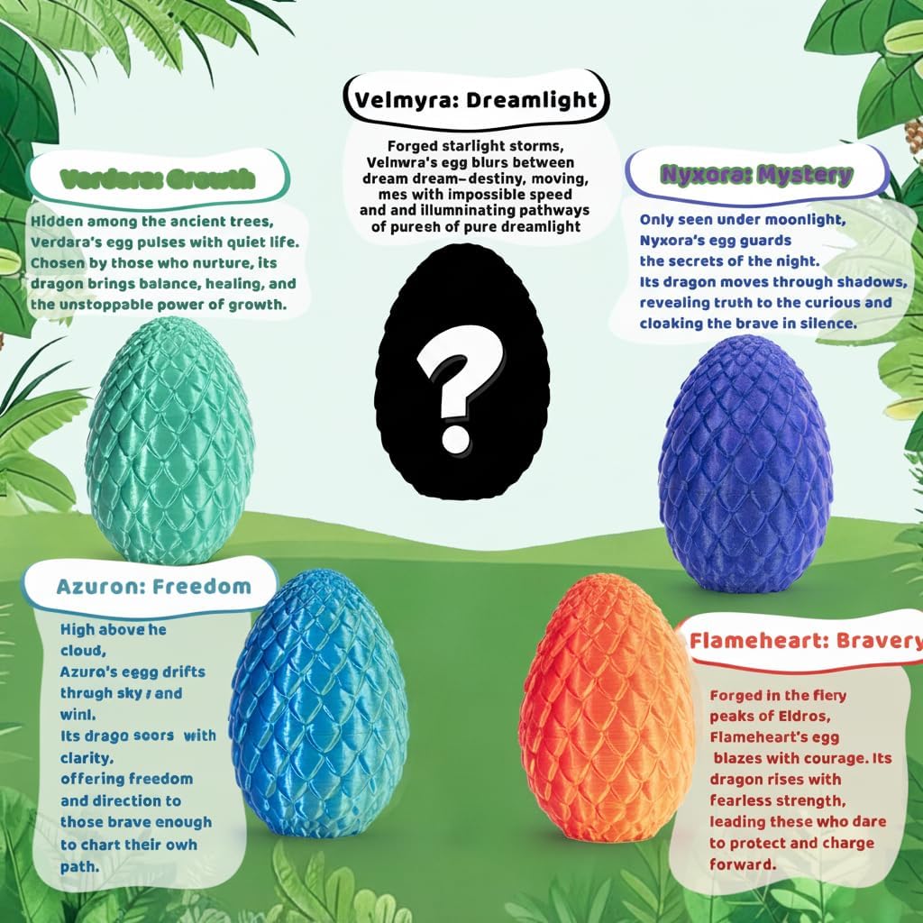 Size M Mydethun 3D Printed Dragon Egg with Dragon Inside - Unique Executive Toy for Office Decor and Kids' Concentration; Verdara Green Egg, Size M