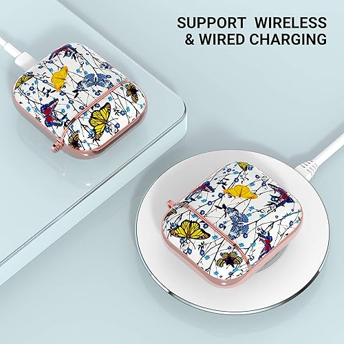 Miniatura 6 de ULAK Funda para AirPods 1 y 2, diseño elegante para AirPods para mujeres y niñas, bonito patrón de mariposa, funda protectora a prueba de golpes con