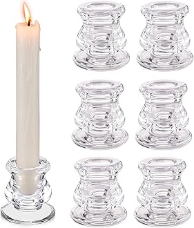REVHQ 6pcs Glass Candle Holder Taper Glass Candlestick Holders 2.2 inch Tealight Candle Holder Clear Glass Candleholder for Table Centerpieces, Wedding Decor and Dinner Party