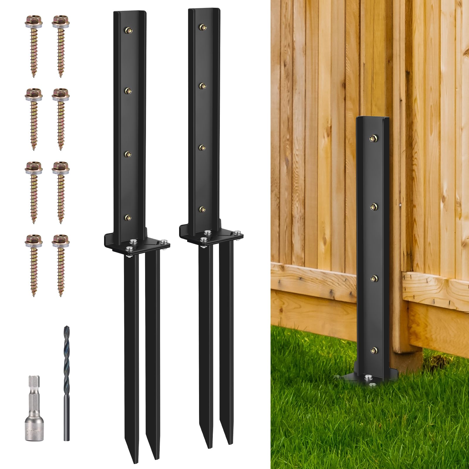Buy 2 Pack Fence Post Anchor Kit, Heavy Duty Steel Fence Post Repair