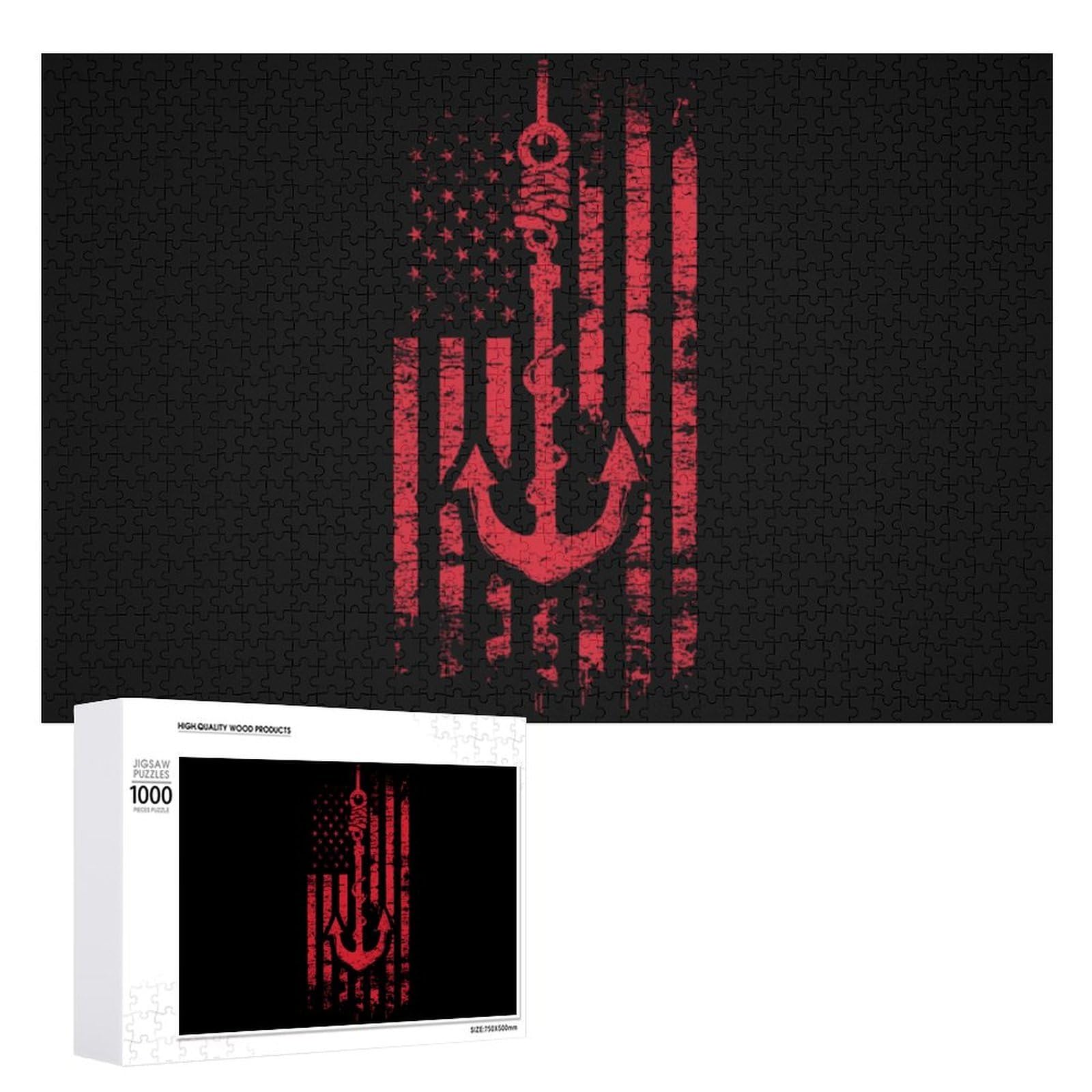 Anchor1 U.S. Flag Wooden Puzzles Funny Jigsaw Art Painting Puzzles Picture Gifts for Adults 300/500/1000 Piece
