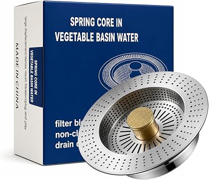 Sink Drain Strainer - Sink Stopper Kitchen Drain, 3 in 1 Kitchen Sink Drain Strainer with Anti-Clogging Basket, Kitchen Gadgets Clearance Sink Accessories, Fit US Standard 3-1/2 Sink Hole, Silver